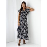 Resti Patterned women's midi dress with short sleeves, wrap neckline, and belt | Shoptok.si