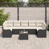 vidaXL 8-delni seta vrtne sofe z vzglavniki črna poli ratan, 2-sedežna vrtna sofa z vzglavniki črna poli ratan | Shoptok.si