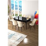 Hanah home Zen - Black Marble, Cream Black MarbleCream Extendable Dining Table & Chairs Set (7 Pieces) | ePonuda.com
