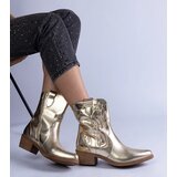 Gemre Metallic Madeira Gold Ankle Cowboy Boots on Block Heel | Shoptok.si