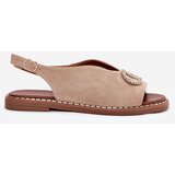 Boto Ladies Sandals With Decoration On Flat Heel Eco Suede Beige Ralisses | Shoptok.si