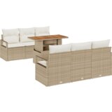 vidaXL 7-delna vrtna kavčna garnitura z blazinami Bež poli ratan Acacia | Shoptok.si