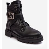 Boto Gennee Leather Black Workery Boots with Chain | Shoptok.si