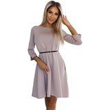 Numoco 579-1 Classic trapeze dress with a black belt - BEIGE | shoptok.hr