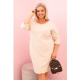 Kesi Włoski Plus Size women's dress with cotton in a simple cut and 3/4 sleeve beige Cijene