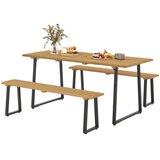 Nesta Jedilna garnitura 3 kosi, lesena miza z 2 klopema za 6 oseb, naravni les, luknja za senčnik, 178x76x77 cm, za jedilnico, (5000493626) | Shoptok.si