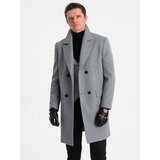 Ombre Men's double-breasted lined coat - grey cene