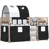 Krevet na kat sa zavjesama bijelo-crni 90 x 190 cm od borovine | shoptok.hr