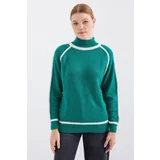 Bigdart 15879 Striped Oversize Knitwear Sweater - Emerald Green