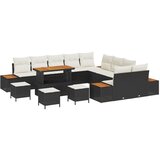 vidaXL 14-delni vrtni kavč set z blazinami Črn Poli ratan Akacija, 4-delni vrtni jedilni set z blazinami Črn Poli ratan Akacija | Shoptok.si