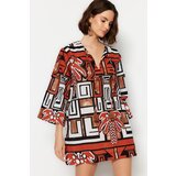 Trendyol Tropical Patterned Wide Fit Mini Woven 100% Cotton Beach Dress Cene