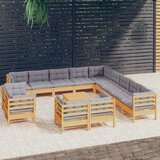The Living Store Vrtna sedežna garnitura 14-delna s sivimi blazinami borovina - Vrtna Sedežna Garnitura, (21464859) | Shoptok.si
