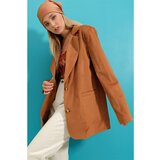 Trend Alaçatı Stili Women's Tan Velvet Woven Blazer Jacket cene