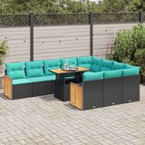  Vrtna garnitura - 11-dijelni set vrtnih sofa poliratan i bagrem s jastucima crni - Crna 1 | shoptok.hr