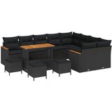 vidaXL set vrtnih sofa od 13 dijelova s jastučićima Crna Poli ratan Akacija, set vrtne blagovaonice od 4 dijela s jastučićima Crna Poli ratan Akacija Cijene