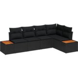 vidaXL set kauča za vrt od 5 dijelova s jastucima crni poli ratan akacija | shoptok.hr