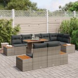 vidaXL 9-delni vrtnarski sedežni set z blazinami Siva Poli Ratan | Shoptok.si