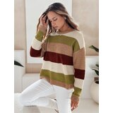 DStreet Damski sweter w paski CALVENA kamelowo-zielony | Shoptok.si
