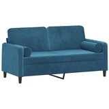 vidaXL Kavč dvosed z okrasnimi blazinami moder 140 cm žamet | Shoptok.si
