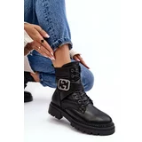 Kesi Black Gennee Worker leather ankle boots with chain