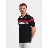 Ombre Męska koszulka polo z trójkolorowymi pasami - czarna | shoptok.hr