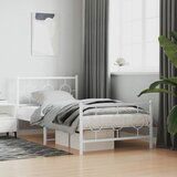 Maison Chic Kovinski Posteljni okvir - Enojna postelja - Postelja za odrasle z vzglavjem in vznožjem bel 100x200 cm, (21695606) | Shoptok.si