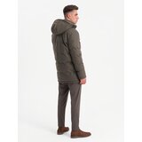 Ombre Men's long warm parka jacket with wool - dark grey melange | Eponuda.com