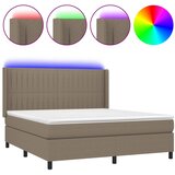  Krevet box spring s madracem LED smeđesivi 180x200 cm tkanina | shoptok.hr