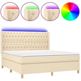 vidaXL Box spring postelja z vzmetnico LED krem 180x200 cm blago, (20900815)