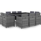Poli 11-dijelni vrtni blagovaonski set od poliratana s jastucima sivi | shoptok.hr