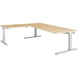 mauser Pisalna miza, s priključkom, ŠxG 2000 x 900 mm, kotni element na levi strani (širina 1000 mm), plošča imitacija javorja, ogrodje aluminijasto s | Shoptok.si