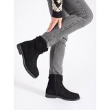 Shelvt Black flat suede cowboy boots for women | shoptok.hr