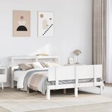 Maison Chic Posteljni okvir - Dvoposteljna postelja - Zakonska postelja z vzglavjem bel 150x200 cm trdna borovina, (21694816) | Shoptok.si