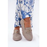 VINCEZA Ladies Leather Moccasins with Golden Detail Ciemnobeżowe 88007 | Shoptok.si