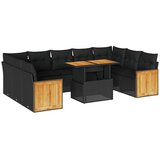 vidaXL Vrtna sedežna garnitura z blazinami 10-delna črn ratan/akacija | Shoptok.si