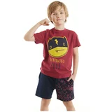 Denokids Super Strong Boy Claret Red T-shirt Shorts Summer Suit