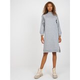 Fashion Hunters Light gray simple sweatshirt dress with slits | shoptok.hr