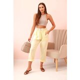 Kesi Włoski Women's linen cotton pants with a belt - yellow | Shoptok.si