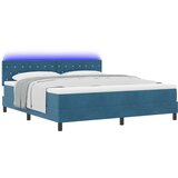 vidaXL Postelja s podnožjem in vzmetnico ter LED osvetlitvijo temno modra 180x200 cm žamet, (22050336) | Shoptok.si