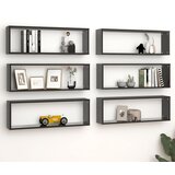 vidaXL Stenske police kockaste 6 kosov visok sijaj črne 80x15x26,5 cm | Shoptok.si
