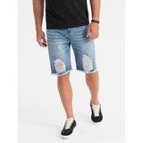 Ombre Men's short denim shorts with rips and holes - light blue | shoptok.hr