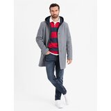 Ombre Men's melange long coat with hood - grey Cene