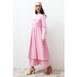Trendyol Pink Front Detailed Plain Woven Dress Cene