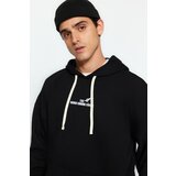 Trendyol Black Men's Oversize Hoodie. Animal Printed Cotton Sweatshirt with a Soft Pile Inside. Cene