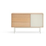 Teulat krem bijela komoda s hrastovim furnirom Yoko, širina 128 cm Cijene