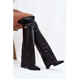 Boto Insulated boots with turned-up shaft over the knee block heel black Serelle | Shoptok.si