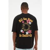 Trendyol Black Men's Relaxed Fit Short Sleeve Crew Neck Printed T-Shirt Cene