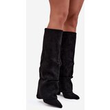 Boto Insulated Women's Boots with Turned Shaft on Heel Eco Suede Black Elivira | shoptok.hr