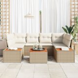 vidaXL 6 delni vrtni sedežni set z blazinami Bež poli ratan akacija | Shoptok.si