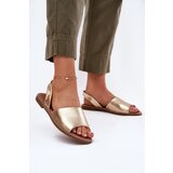 EVENTO Ladies Sandals On Flat Heel Eco Leather Golden Dereka | Shoptok.si